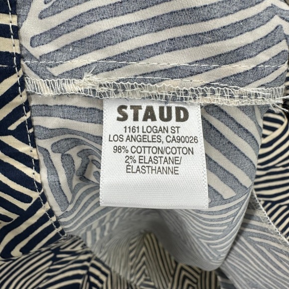 STAUD‎ Vincent Mini Dress Navy Tan Mosaic Puff Sleeve Button Front Womens XL NWT - Picture 11 of 12